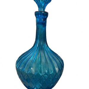 Vintage Empoli Peacock Blue Diamond Pattern Glass Decanter